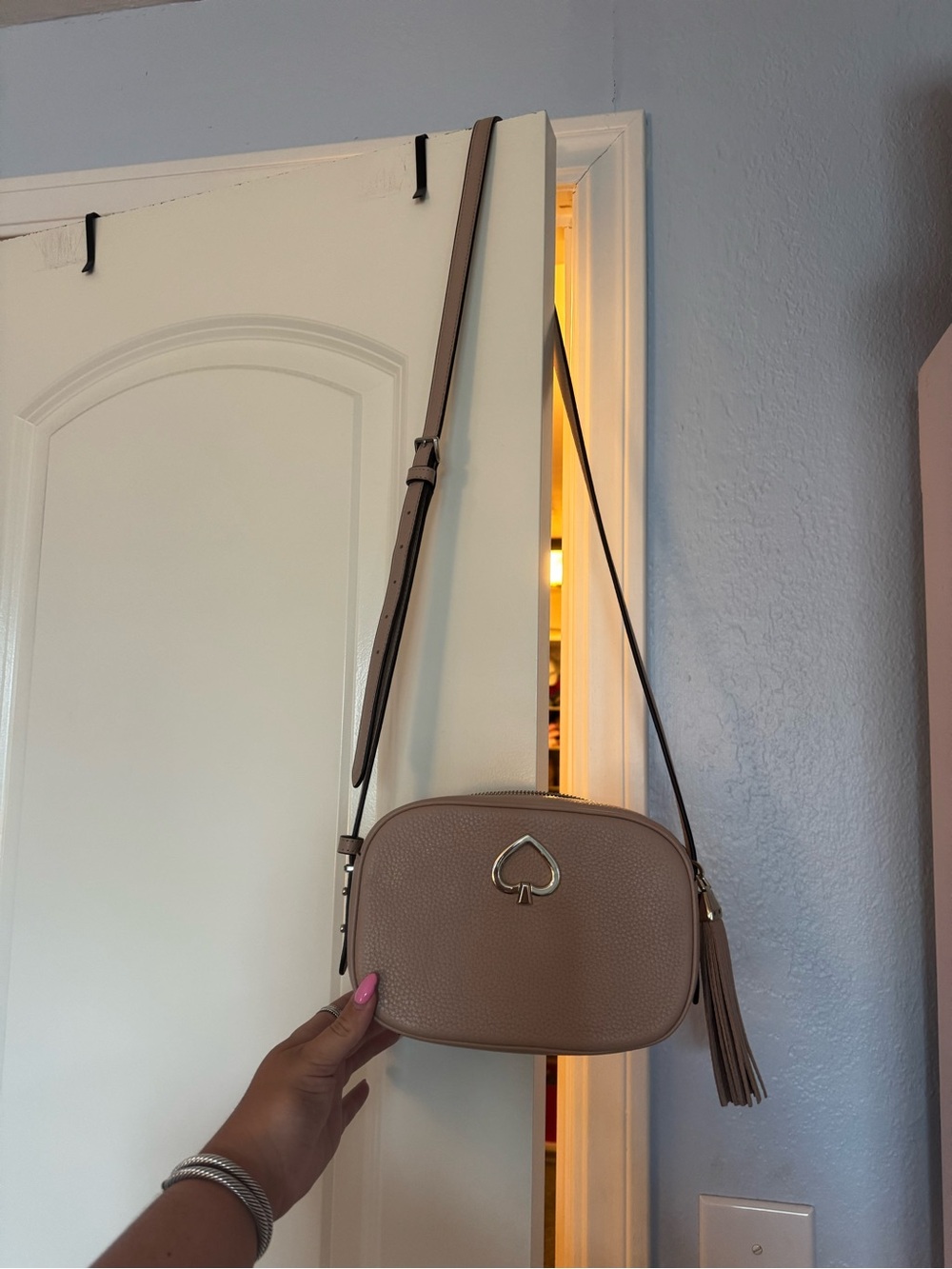 kate spade Pebbled Taupe Crossbody with Gold Spade Accent